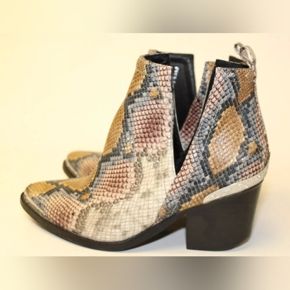 JEFFREY CAMPBELL Cromwell Snakeprint Leather Heeled Ankle Boots Size 8. EUC - Picture 9 of 16